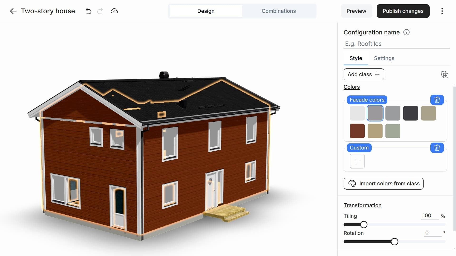 CAD-modell som fått färger och material i Devolvs 3D-konfigurator