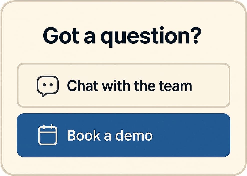 Dialog to chat with the team or book a demo