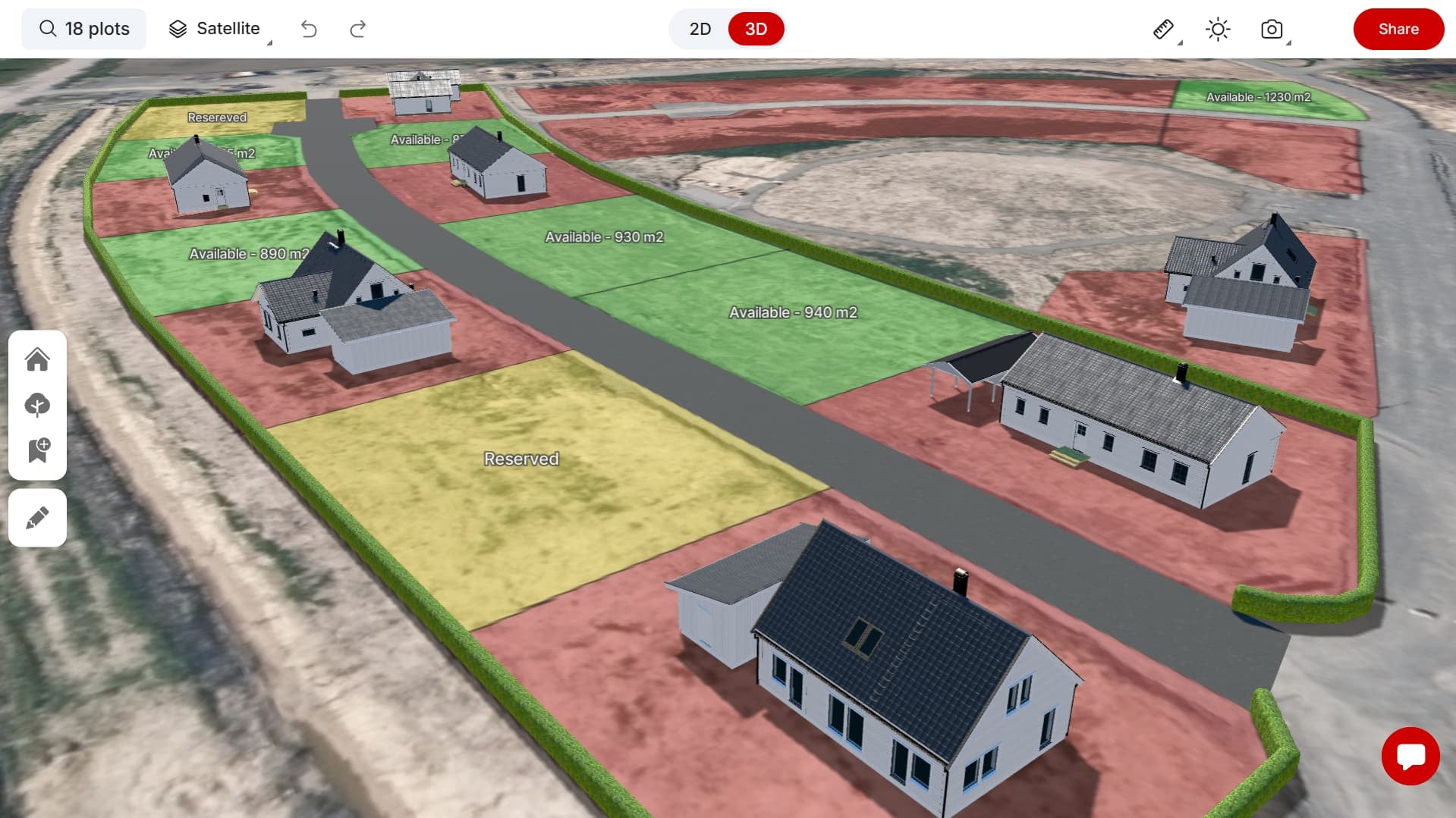 Ett område med lediga tomter som skildras i Devolv