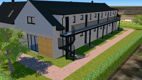 Mindre lägenhetskomplex med två våningar