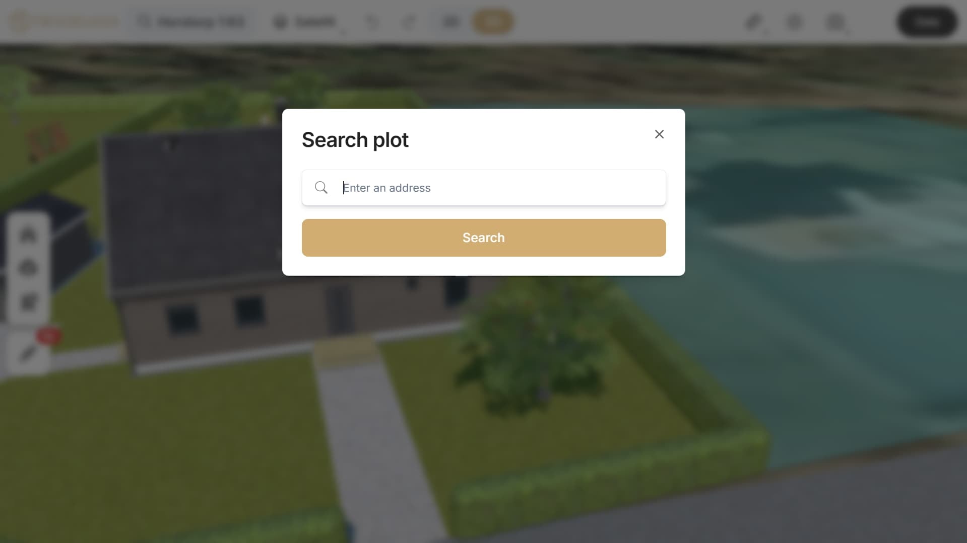 Widget med sökvy för sökning av tomter