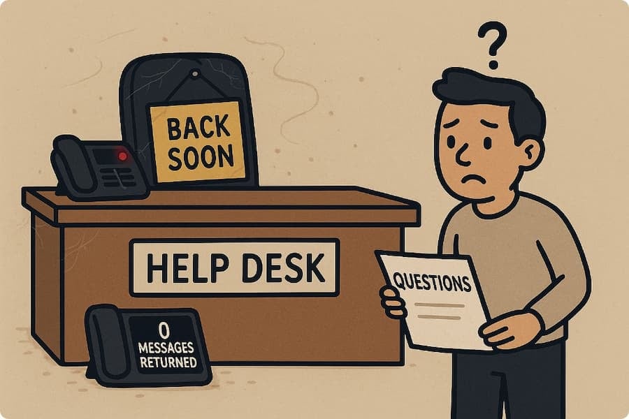 Customer standing in front of a helpdesk